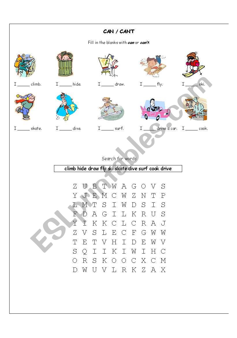 Can / Cant Elementary 1/2 worksheet
