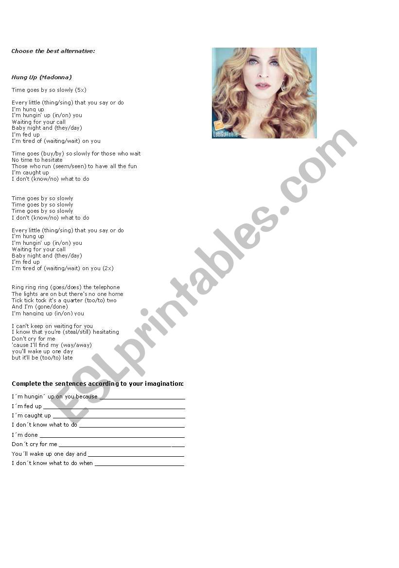 Hung Up Madonna worksheet