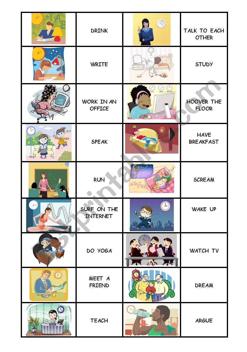 memory game: actions worksheet