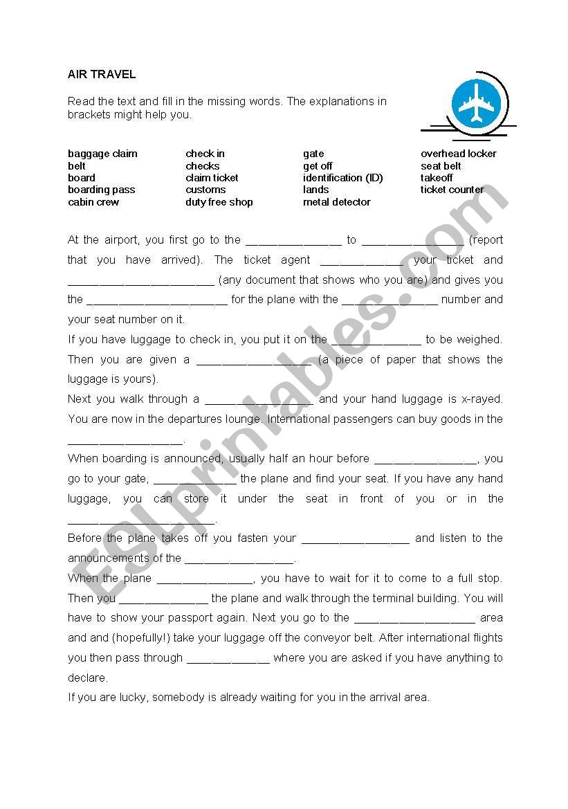 Air travel worksheet