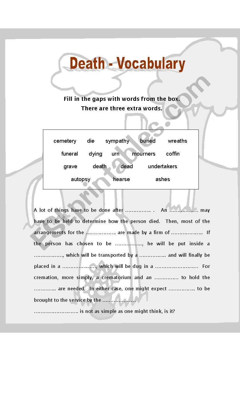 Vocabulary on death worksheet