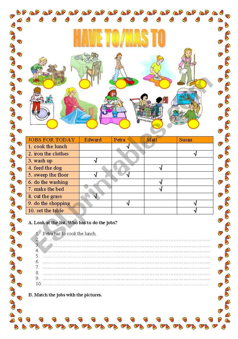 Have to/has to - Housework worksheet