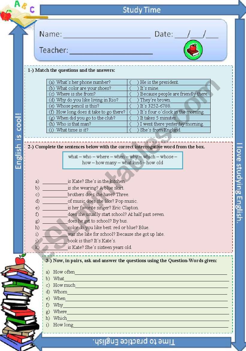 Interrogative  adjectives, pronouns and adverbs - exercises