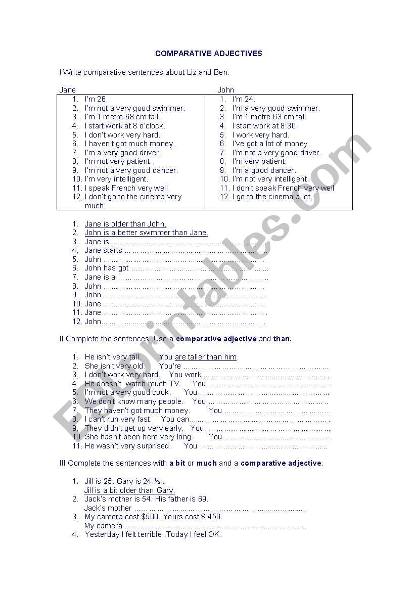 comparative adjectives worksheet