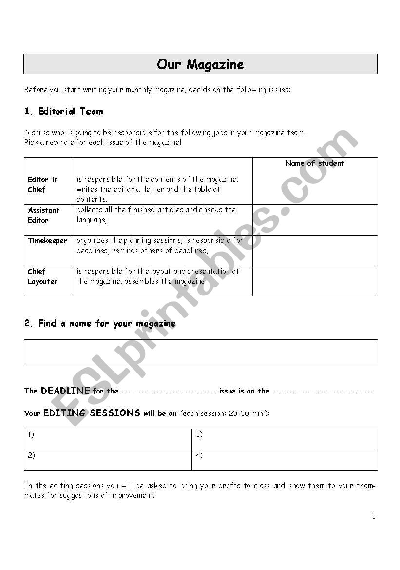 Magazine project worksheet