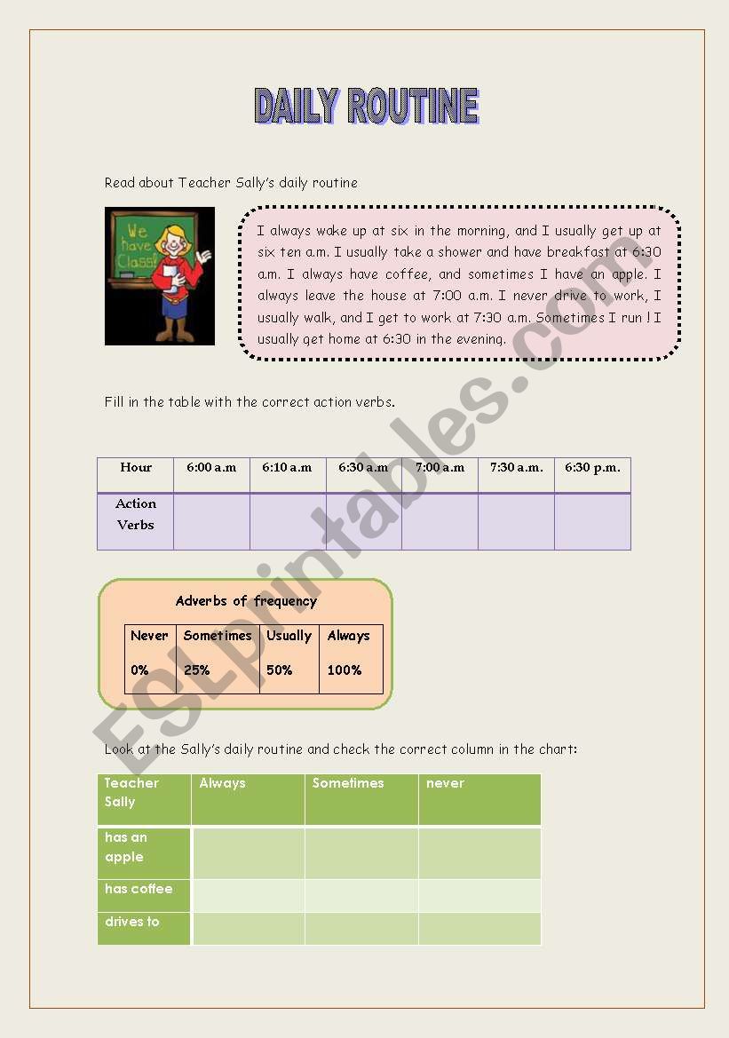 Daily routine worksheet