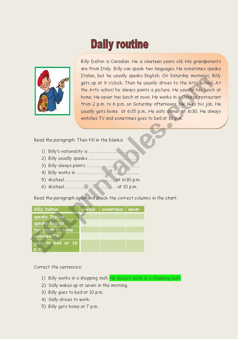 Daily routine 2 worksheet