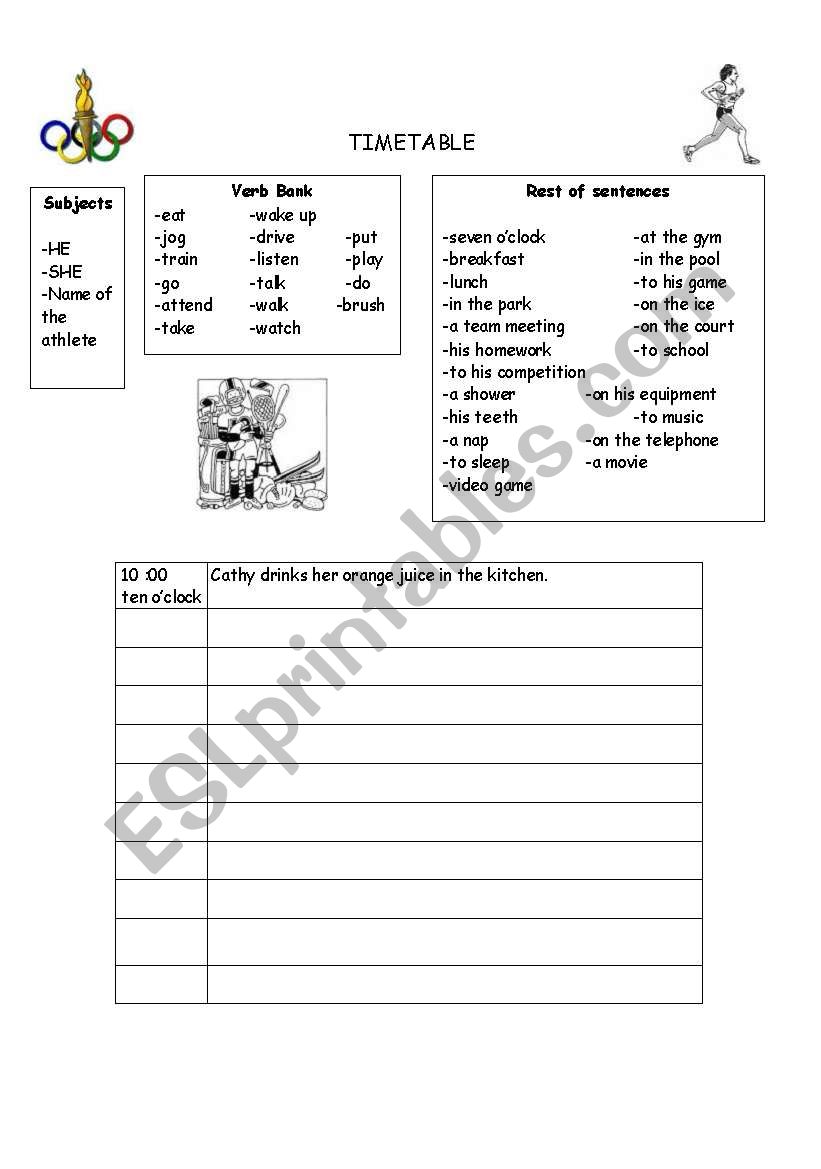 Timetable worksheet