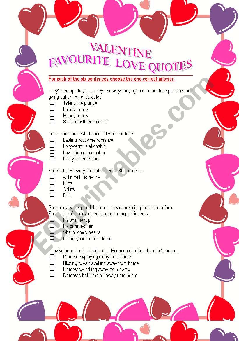Valentine -  Love quotes (3 pages)