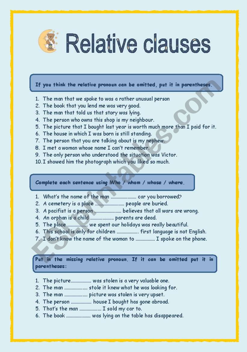 Relative clauses worksheet