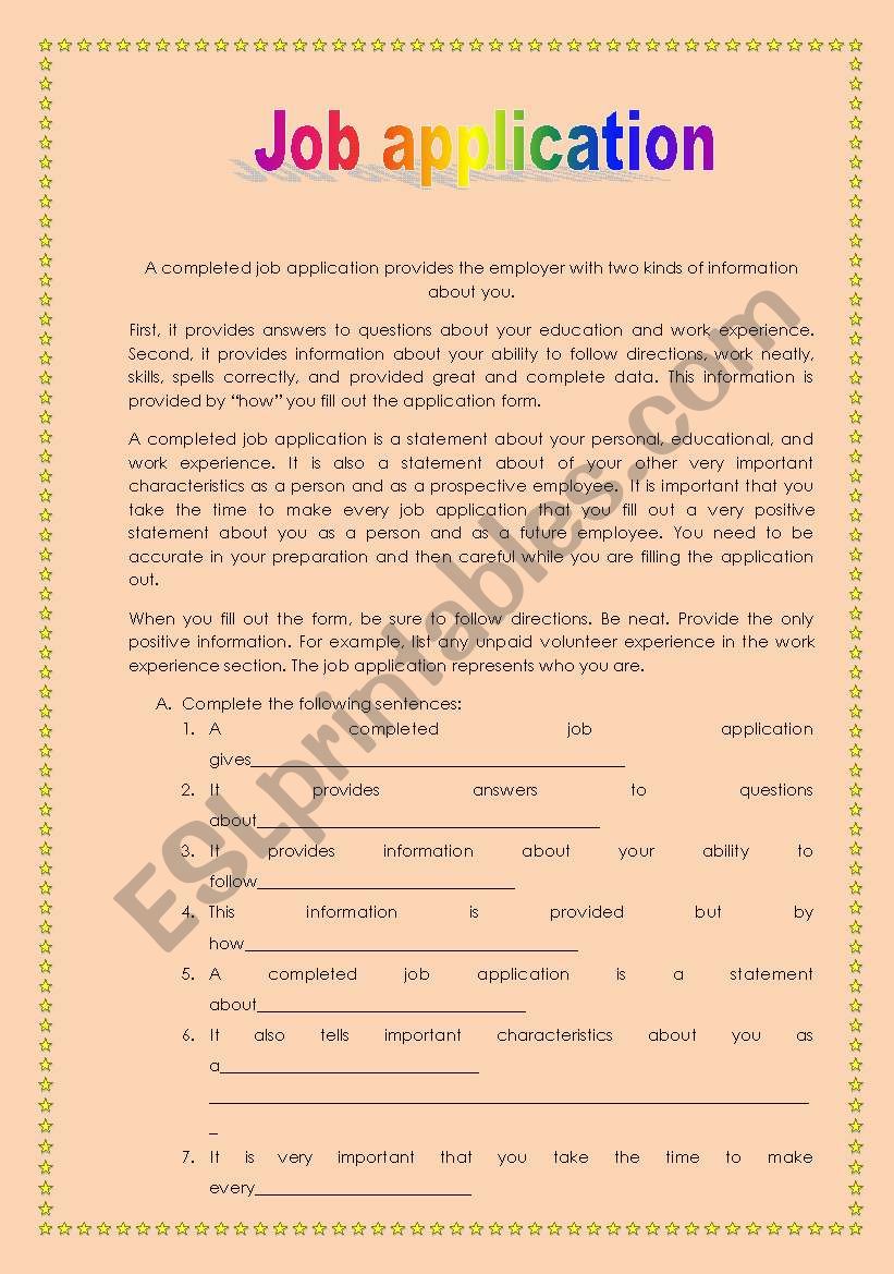 Job application exercises. 2 pages