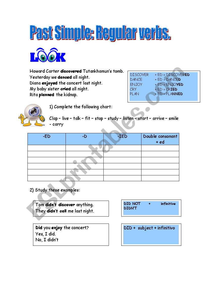 Past simple, regular verbs worksheet