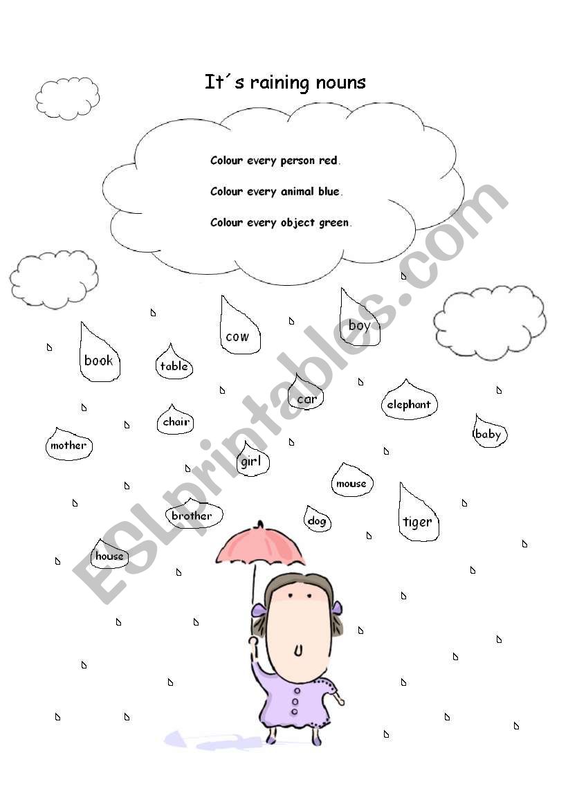 ItÂ´s raining nouns worksheet