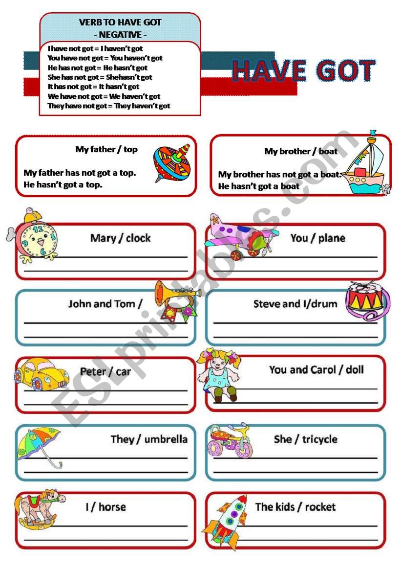 VERB TO HAVE GOT - NEGATIVE FORM