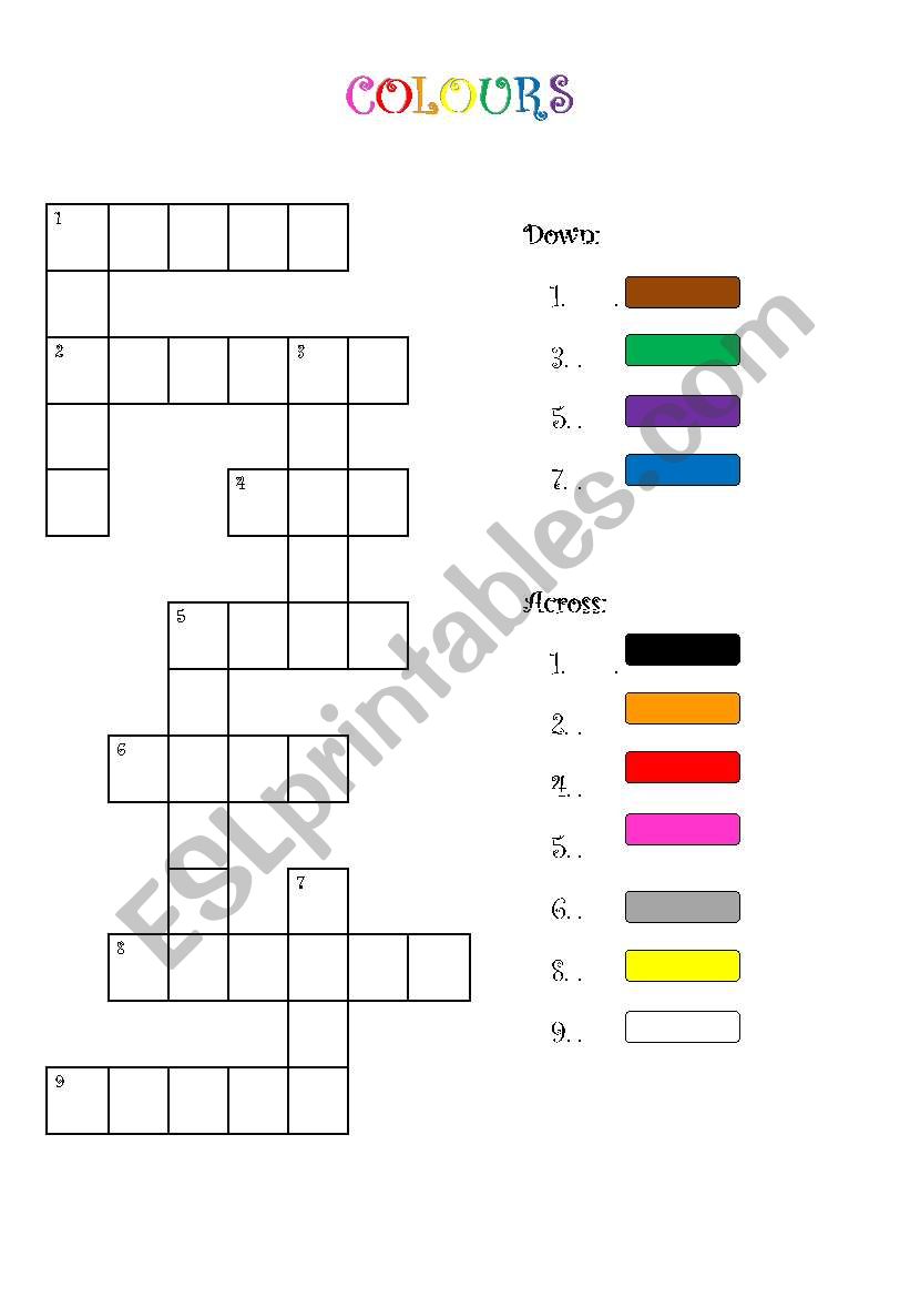 Colours -  crossowrd worksheet