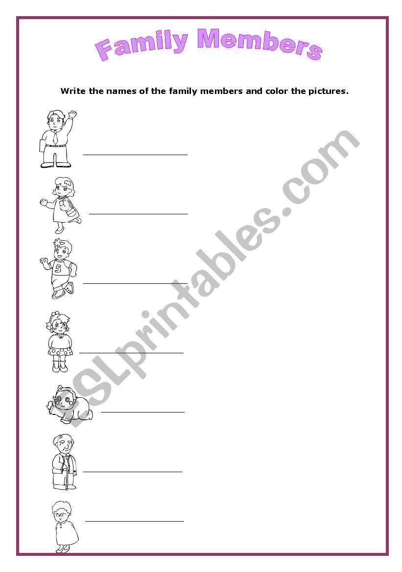 Family members worksheet