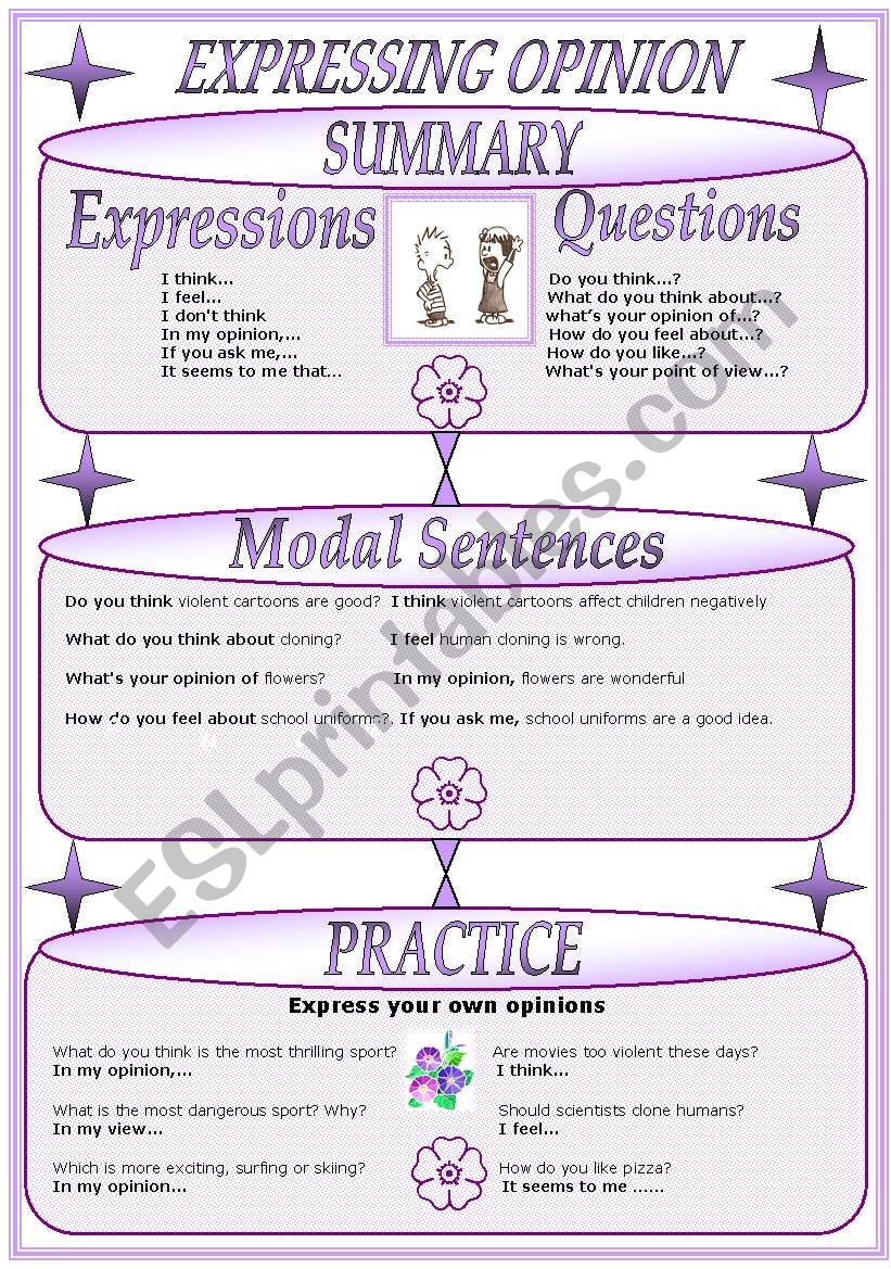 EXPRESSING OPINION worksheet