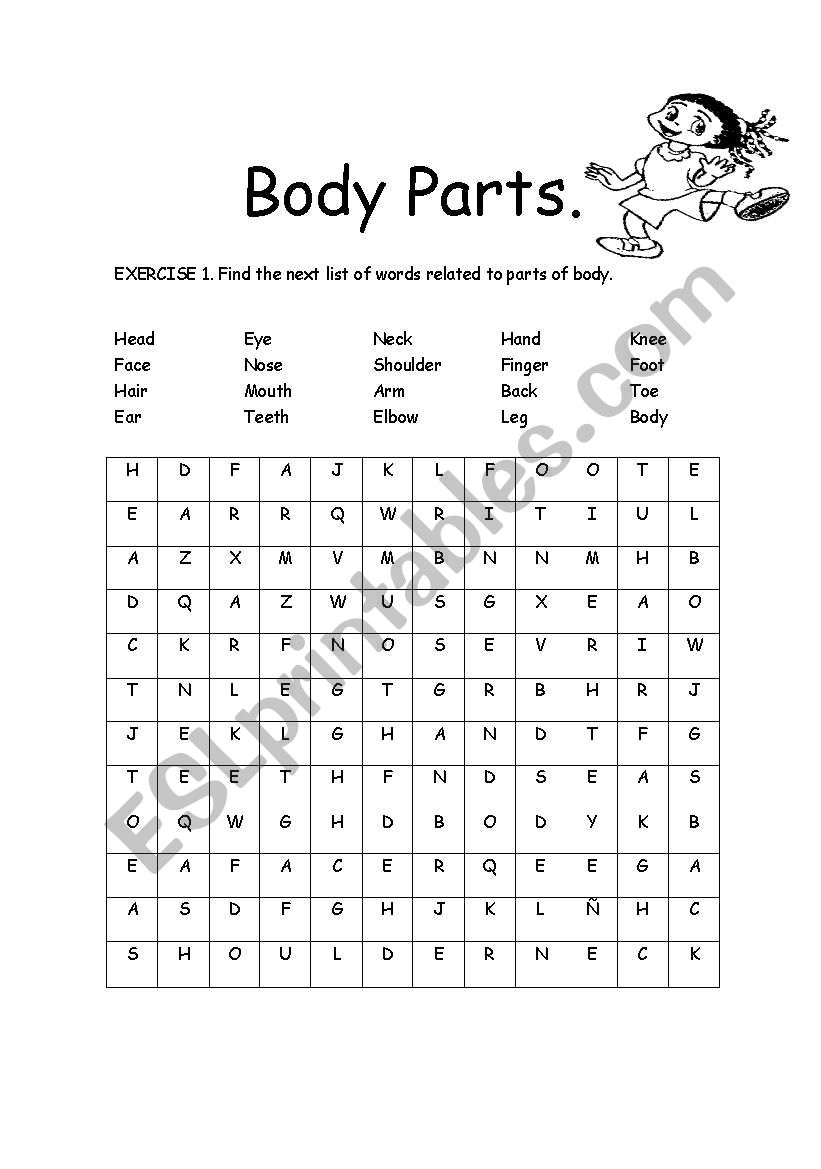 body parts crossword worksheet