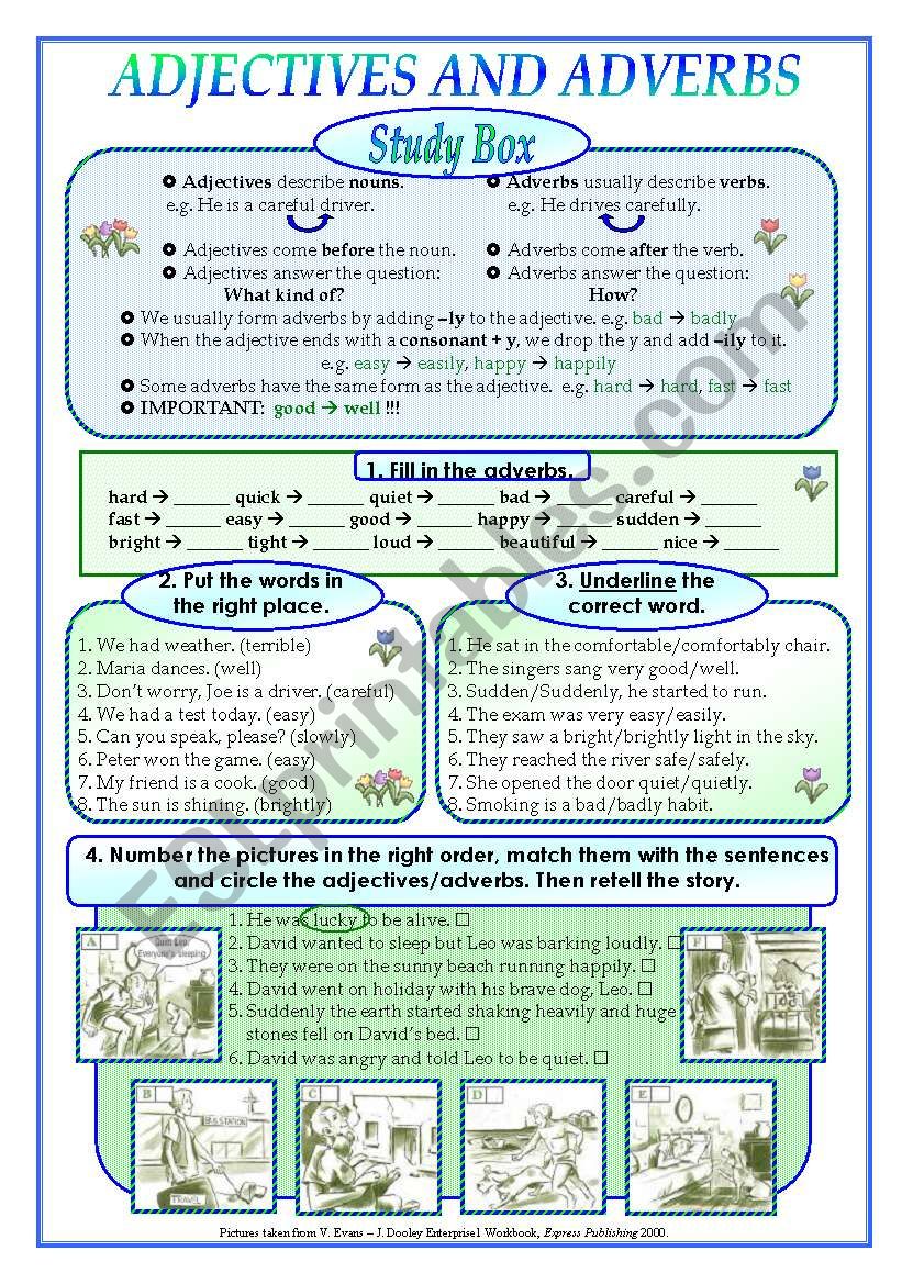 Adjectives and adverbs worksheet