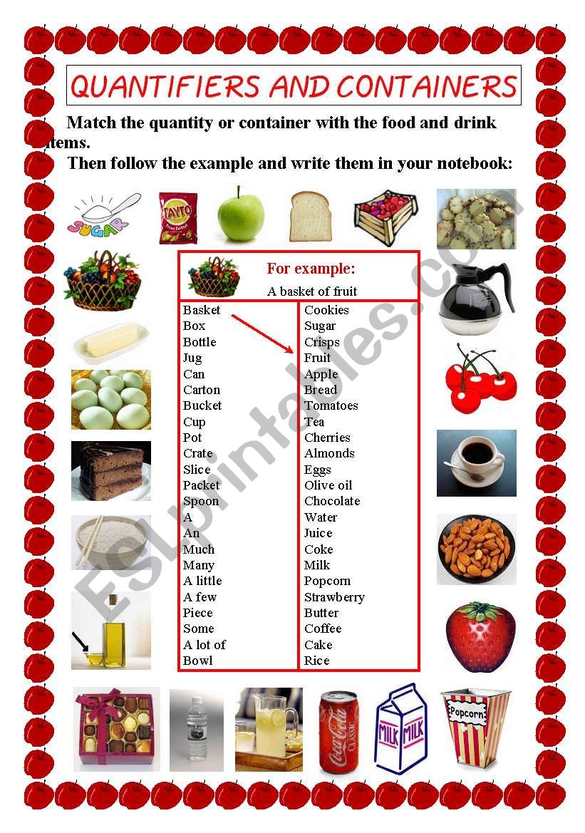 Quantifiers and containers worksheet