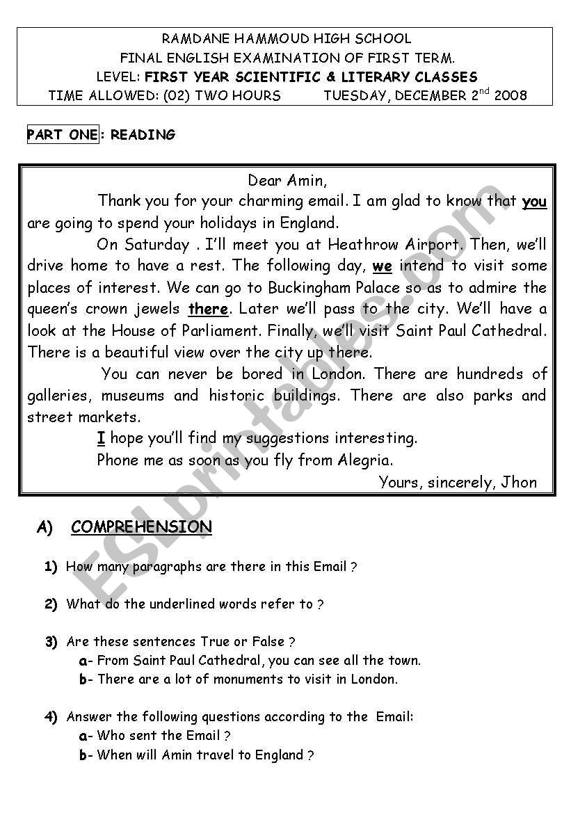 test of English worksheet