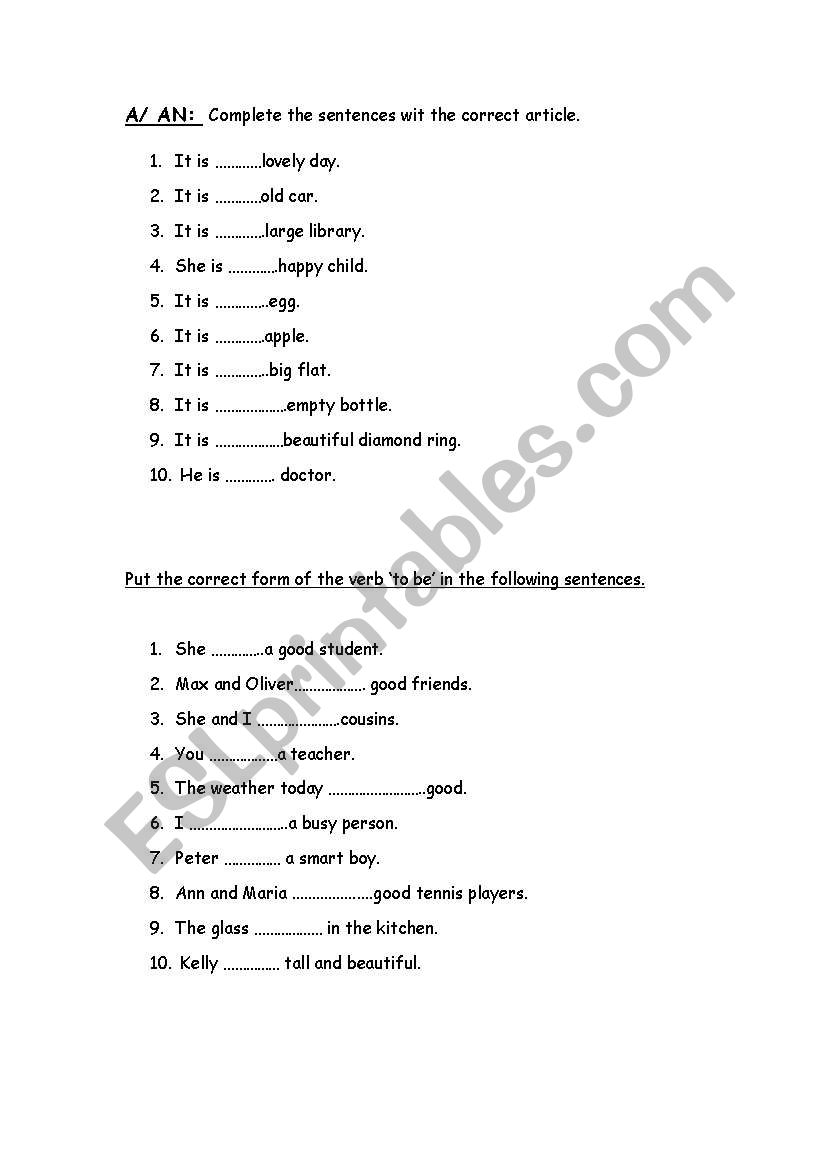 Short quiz on a/an-  to be - have