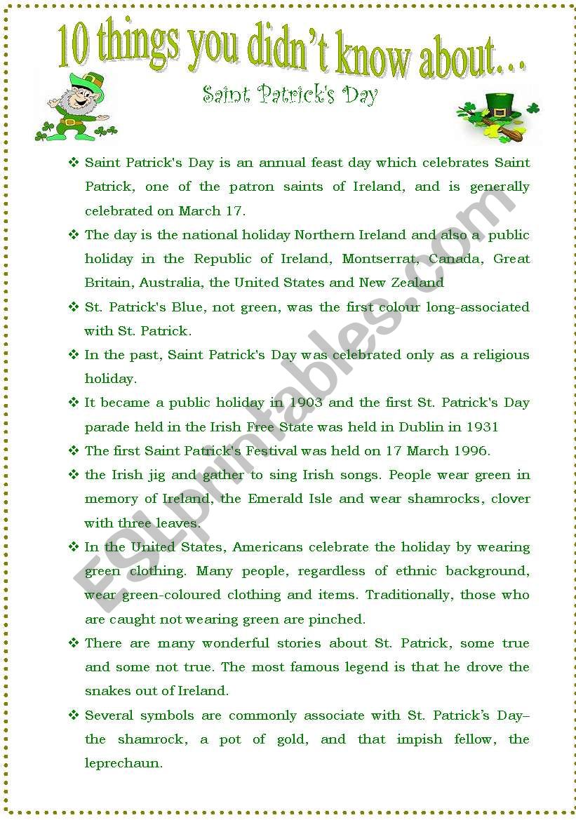 Saint Patricks Day worksheet