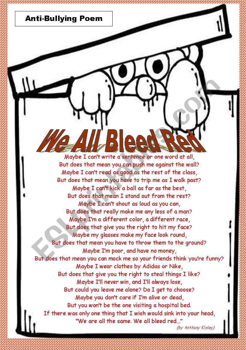 Poem about BULLYING and related exercises (2 pages)