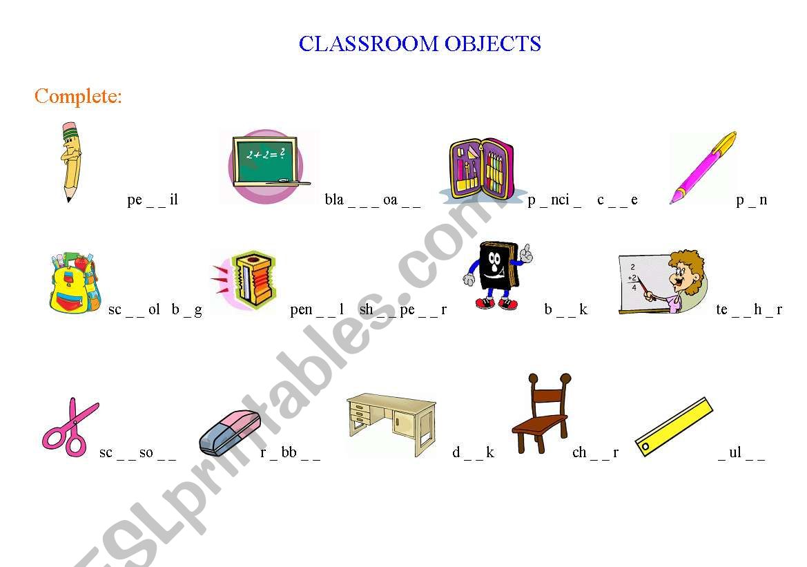 CLASSROOM OBJECTS worksheet