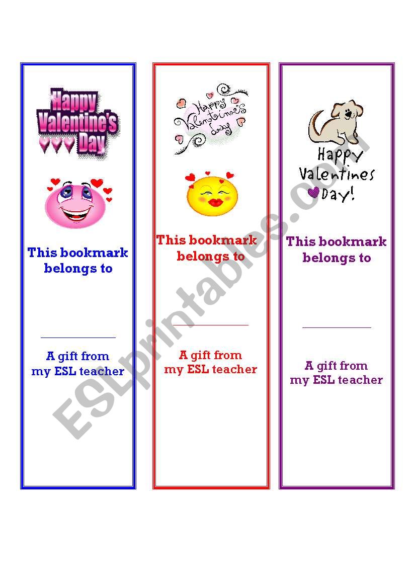 Valentines Day bookmarks worksheet