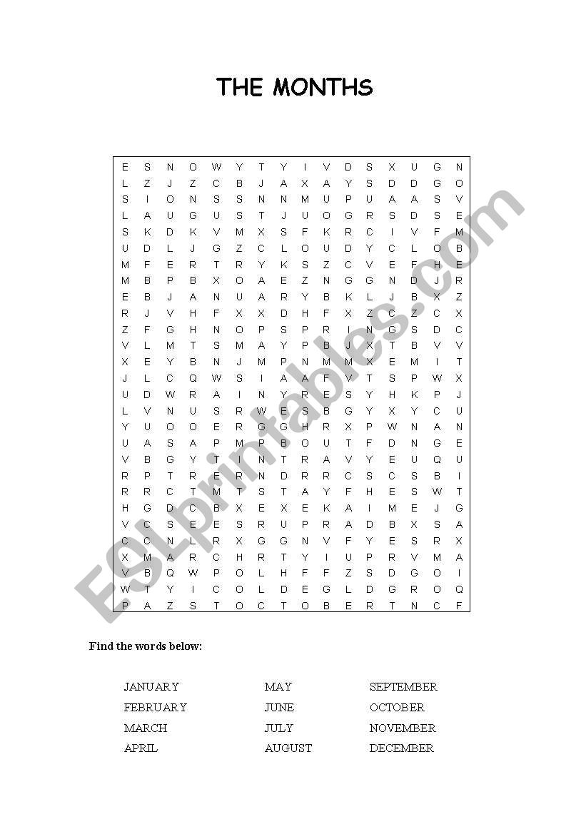 Wordsearch: Months worksheet