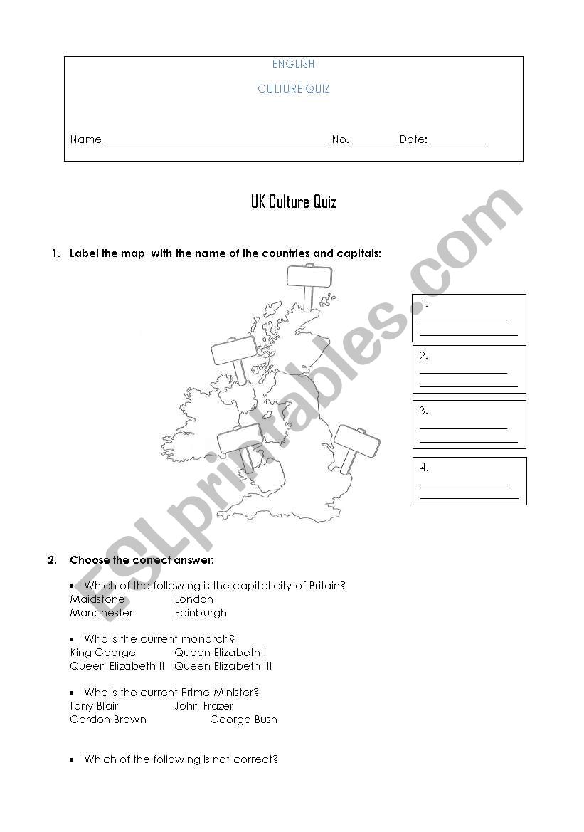 UK Culture Quiz worksheet