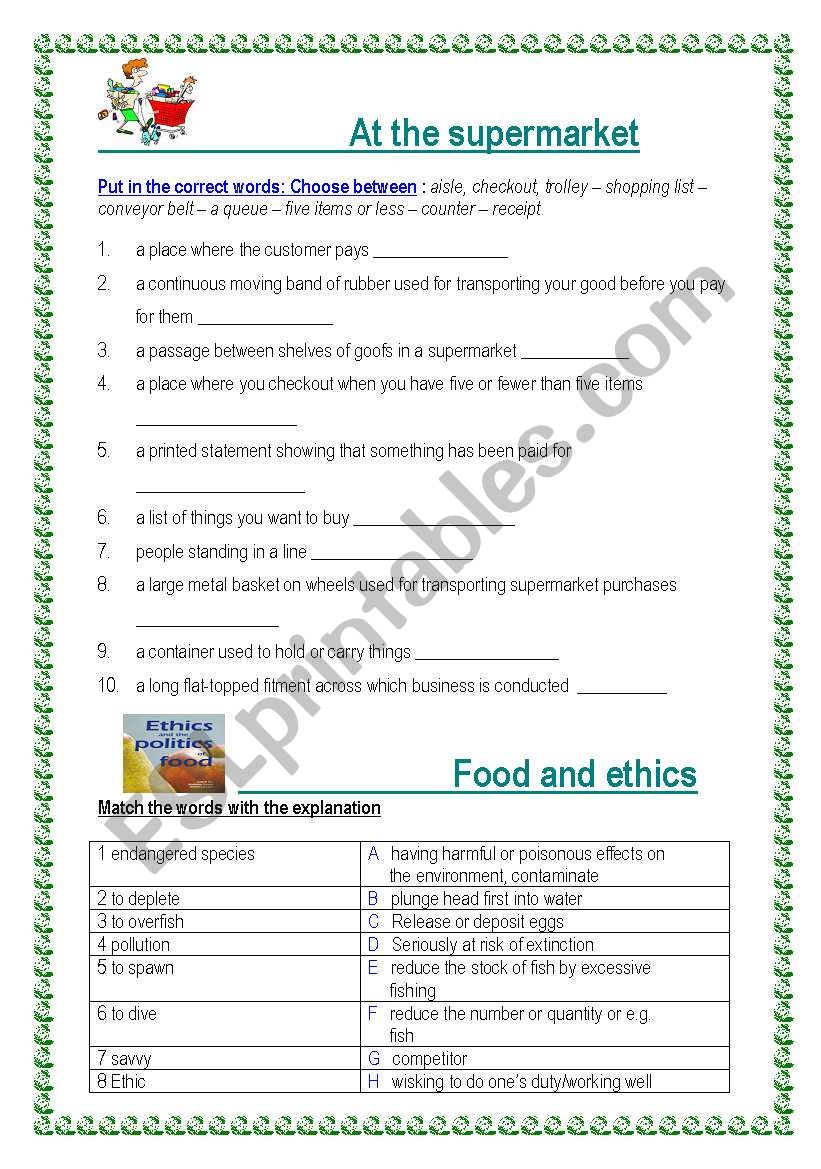 Food and ethics (3 pages)  worksheet