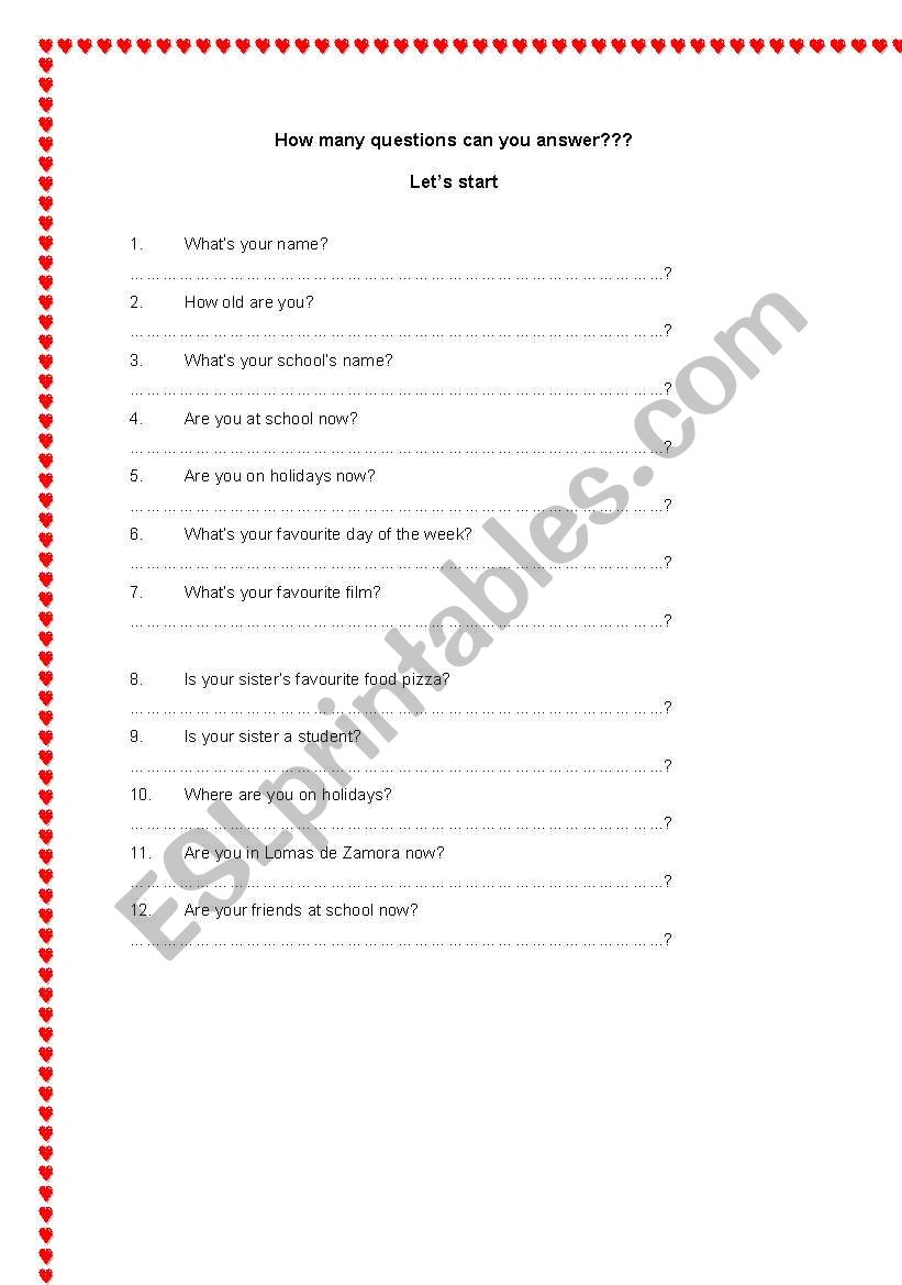 TALKING ABOUT YOU worksheet