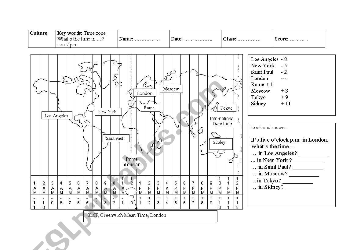 time aroun the world worksheet