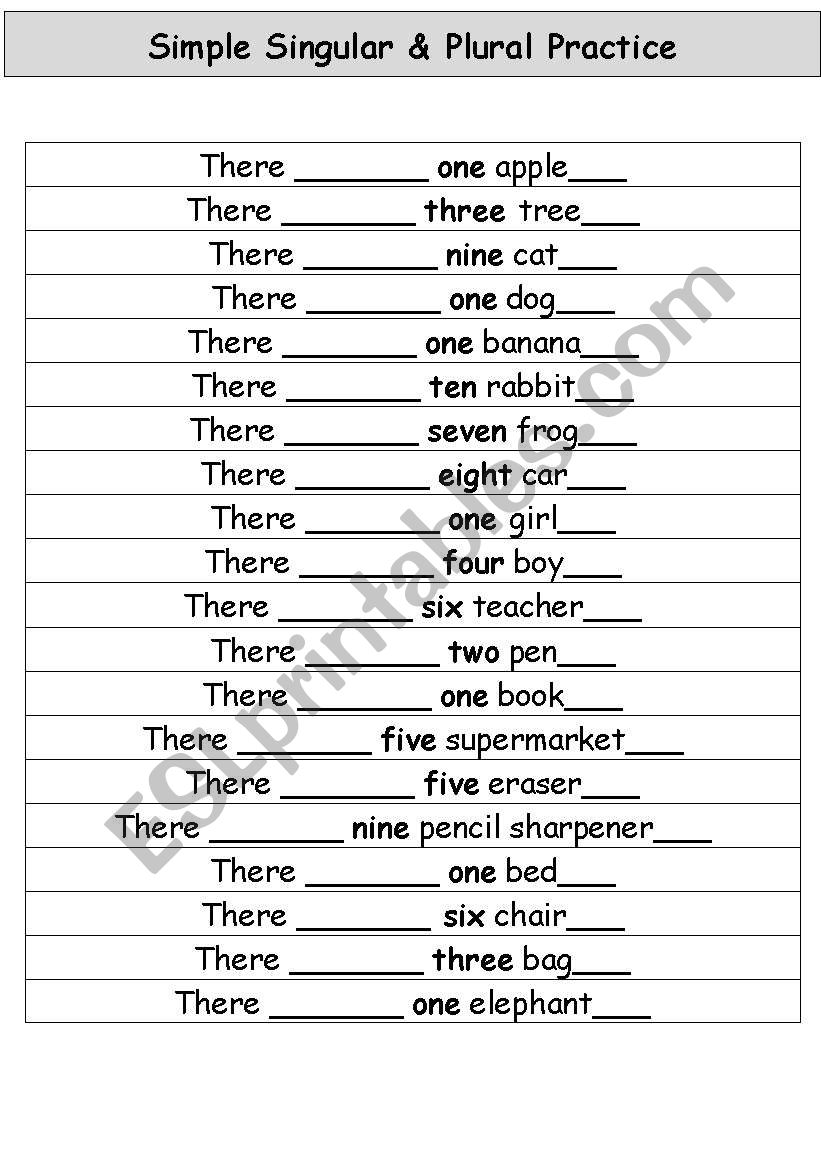 Simple Singular And Plural Worksheet