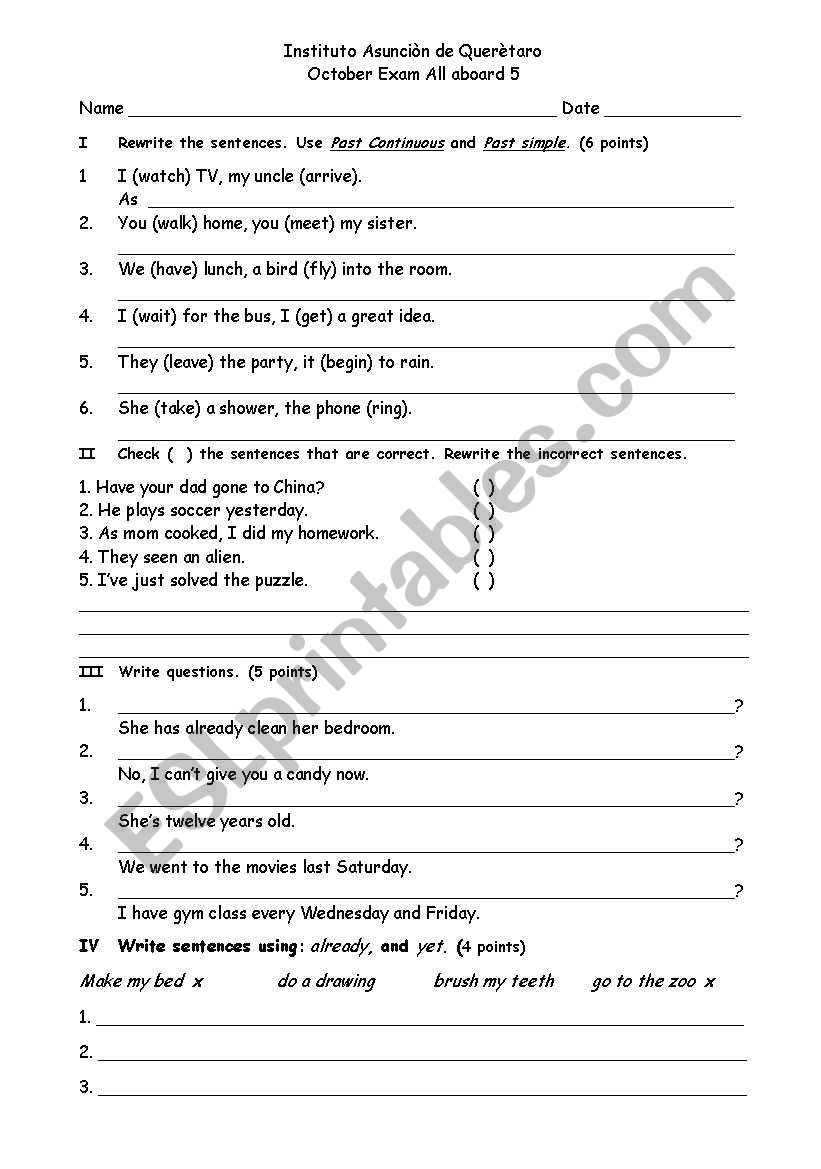 grammar exam  worksheet