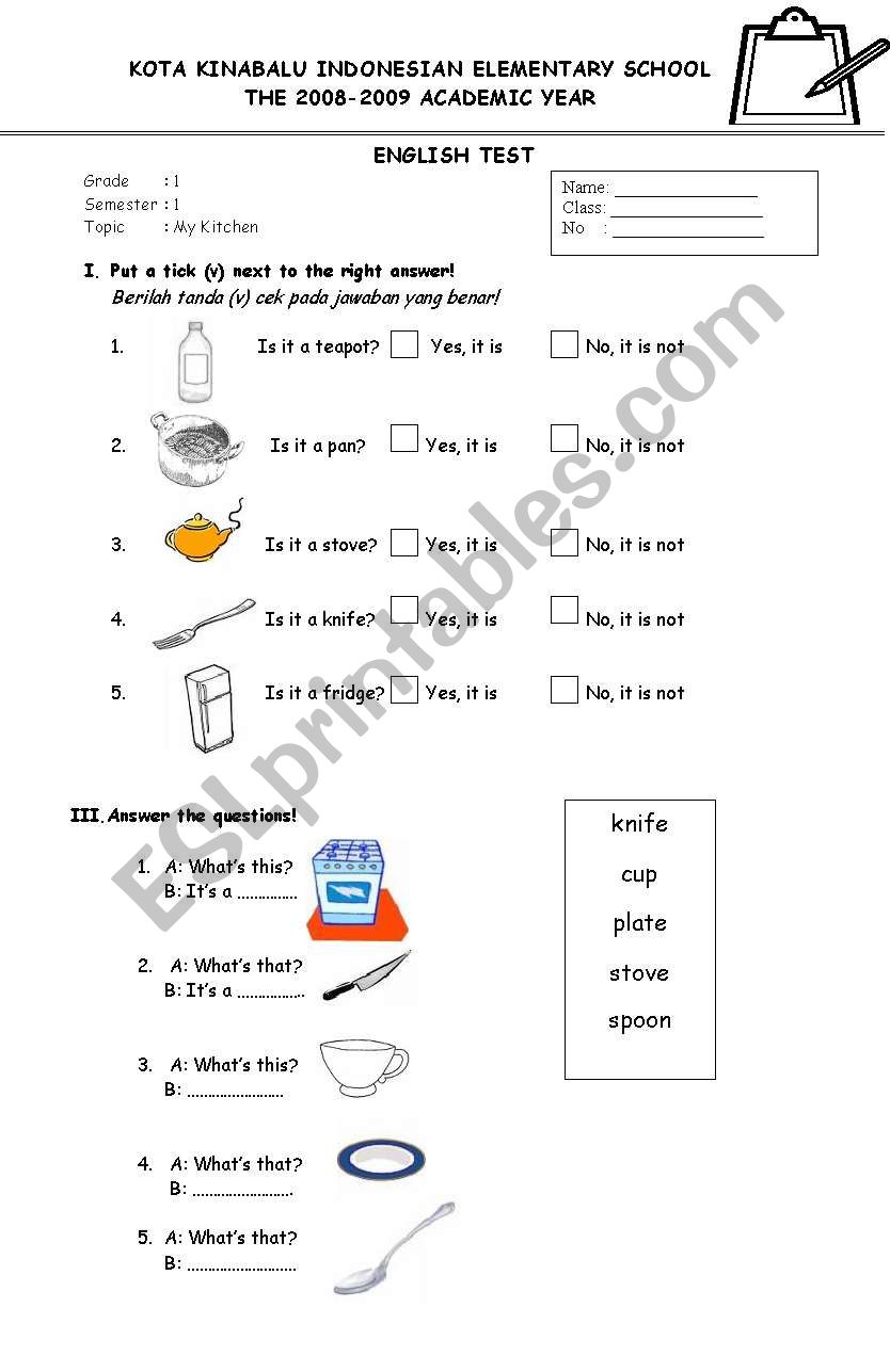 Things in the kitchen worksheet
