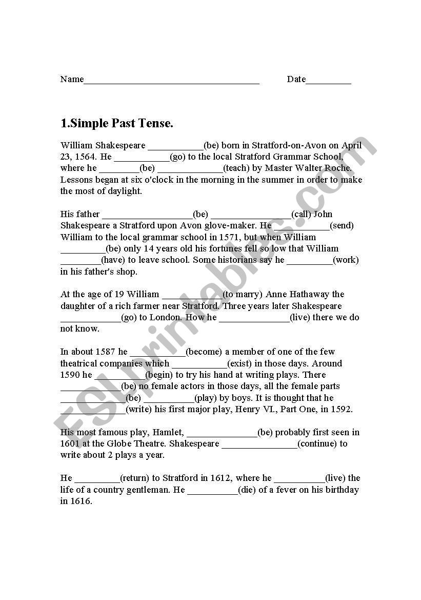 simple past tense worksheet