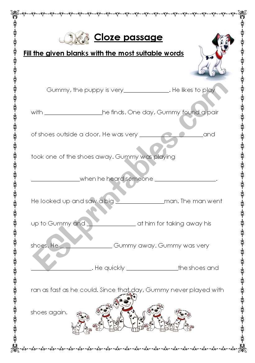 cloze passage worksheet