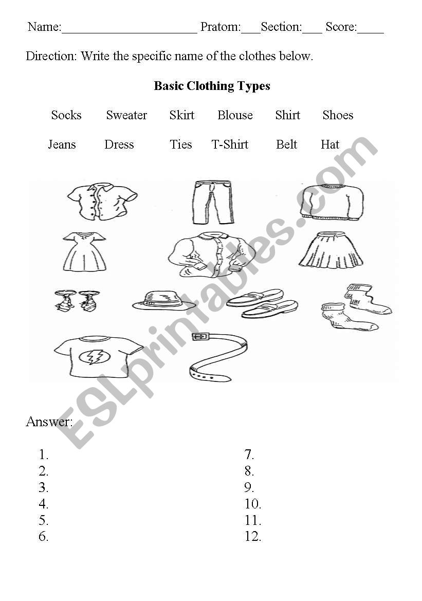 Clothes worksheet