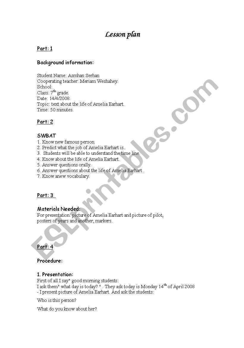 Example of lesson plan for teachers