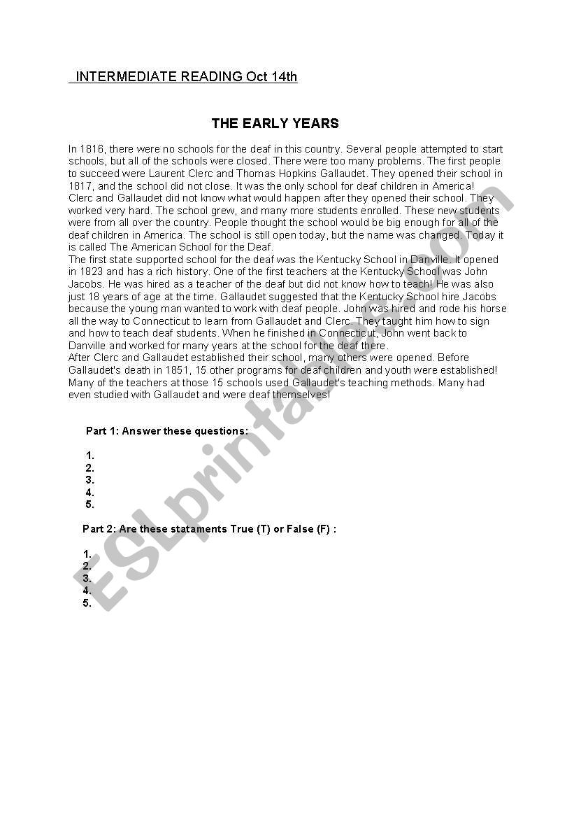 Early Years worksheet