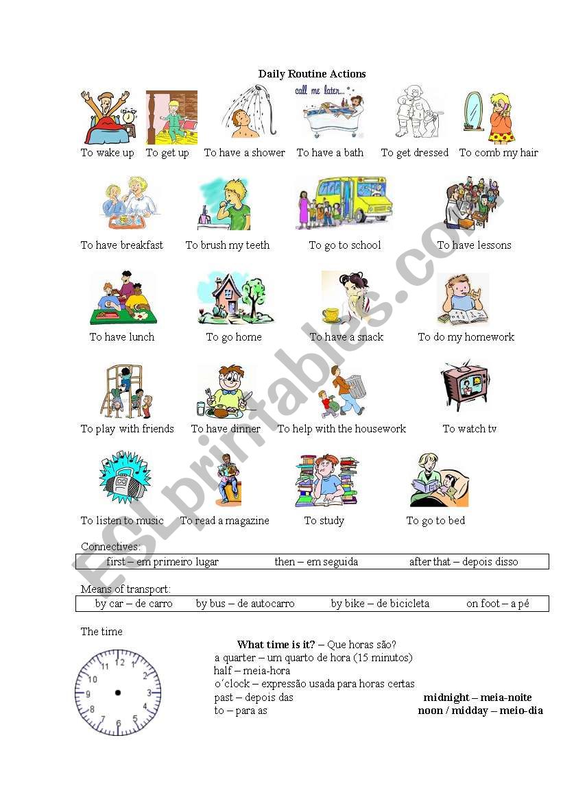 Daily routines vocabulary worksheet