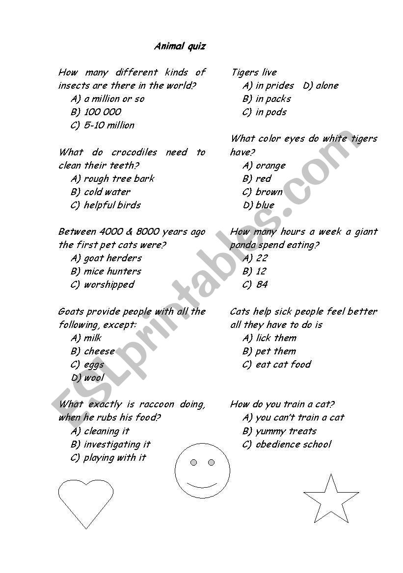 Animal quiz worksheet