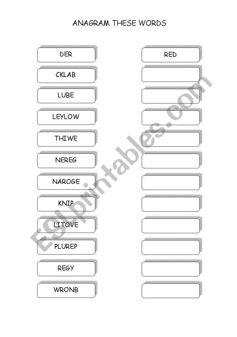 anagram colours worksheet