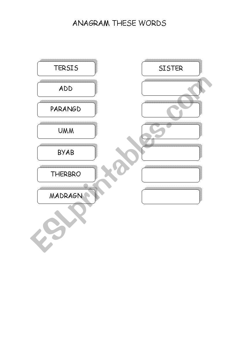 anagram the family worksheet
