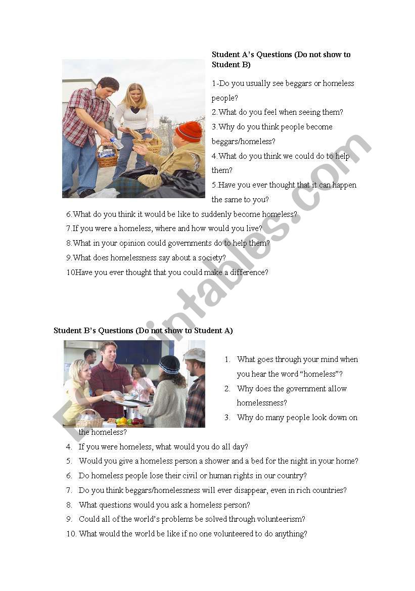 Pairwork:Homelessness worksheet