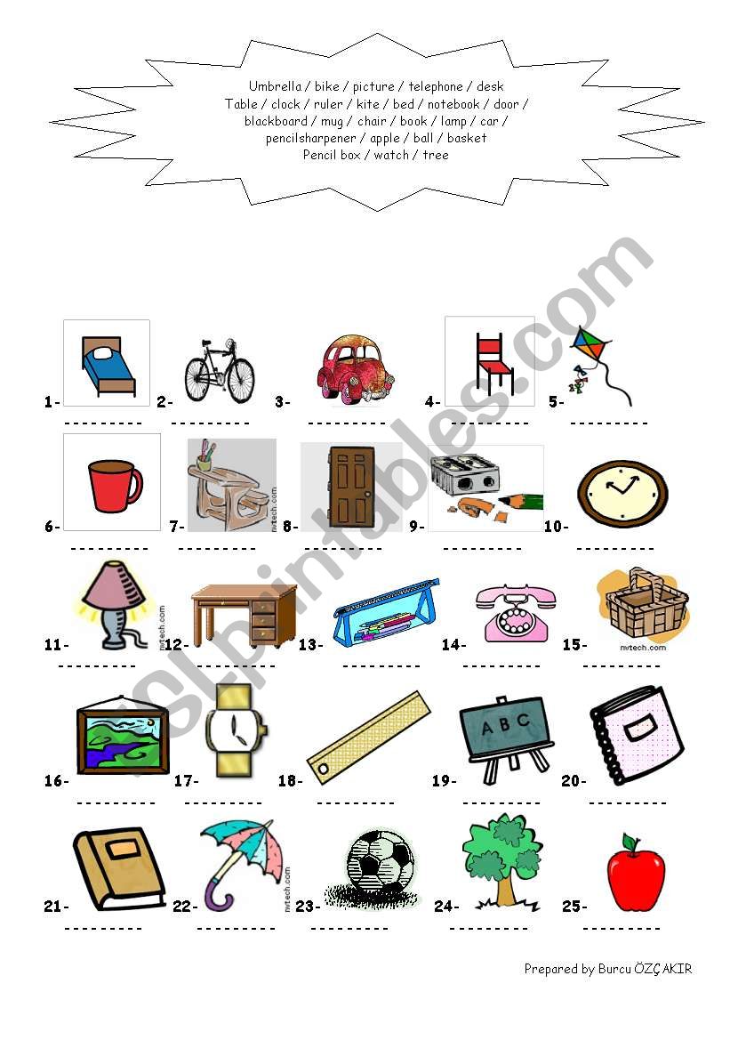 SCHOOL OBJECTS worksheet