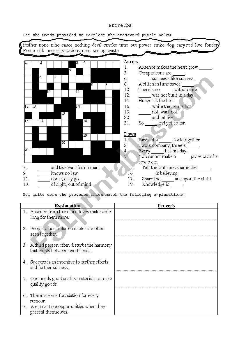 Proverbs Crossword worksheet